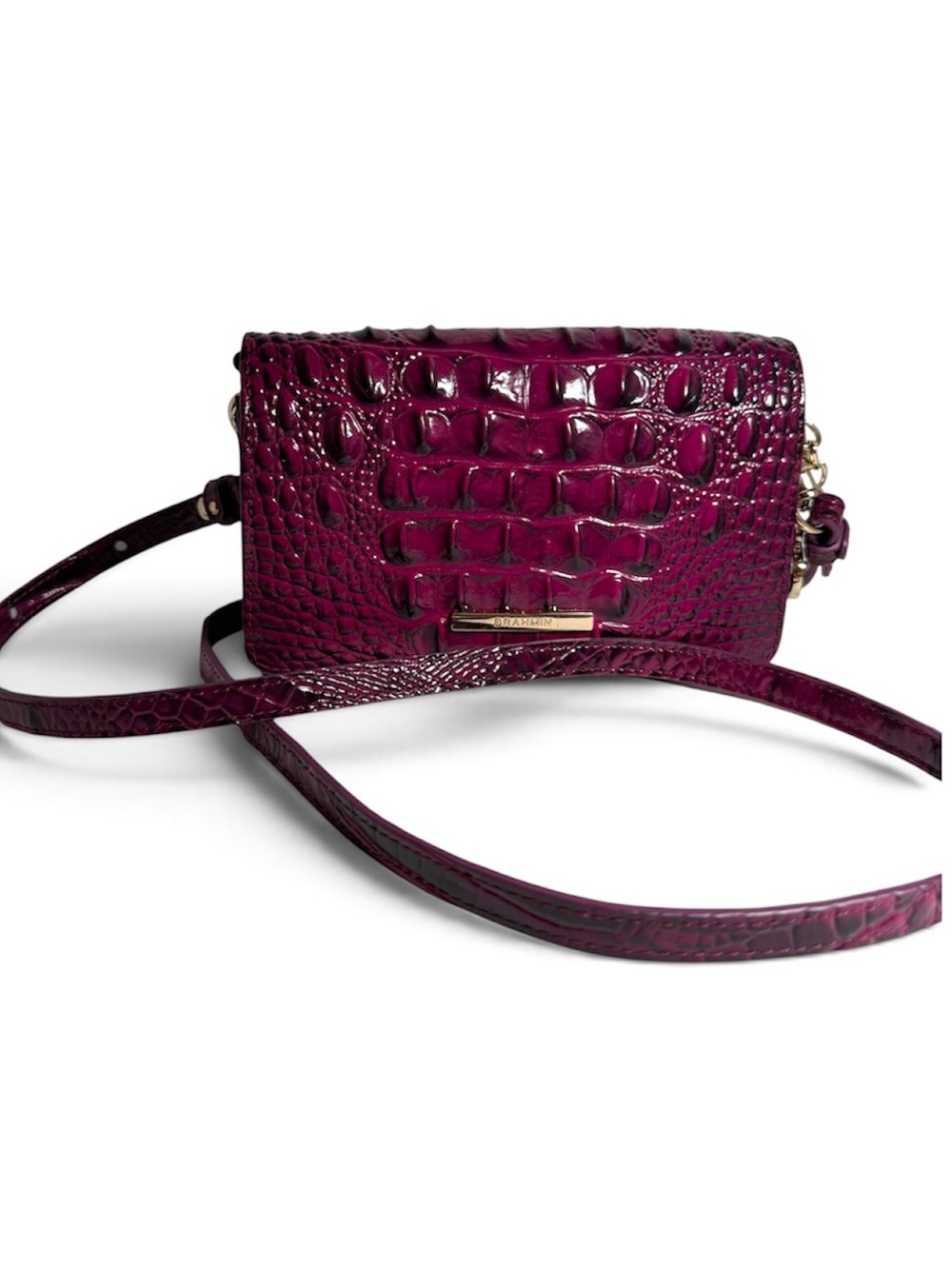 Brahmin croc-embossed crossbody in deep plum